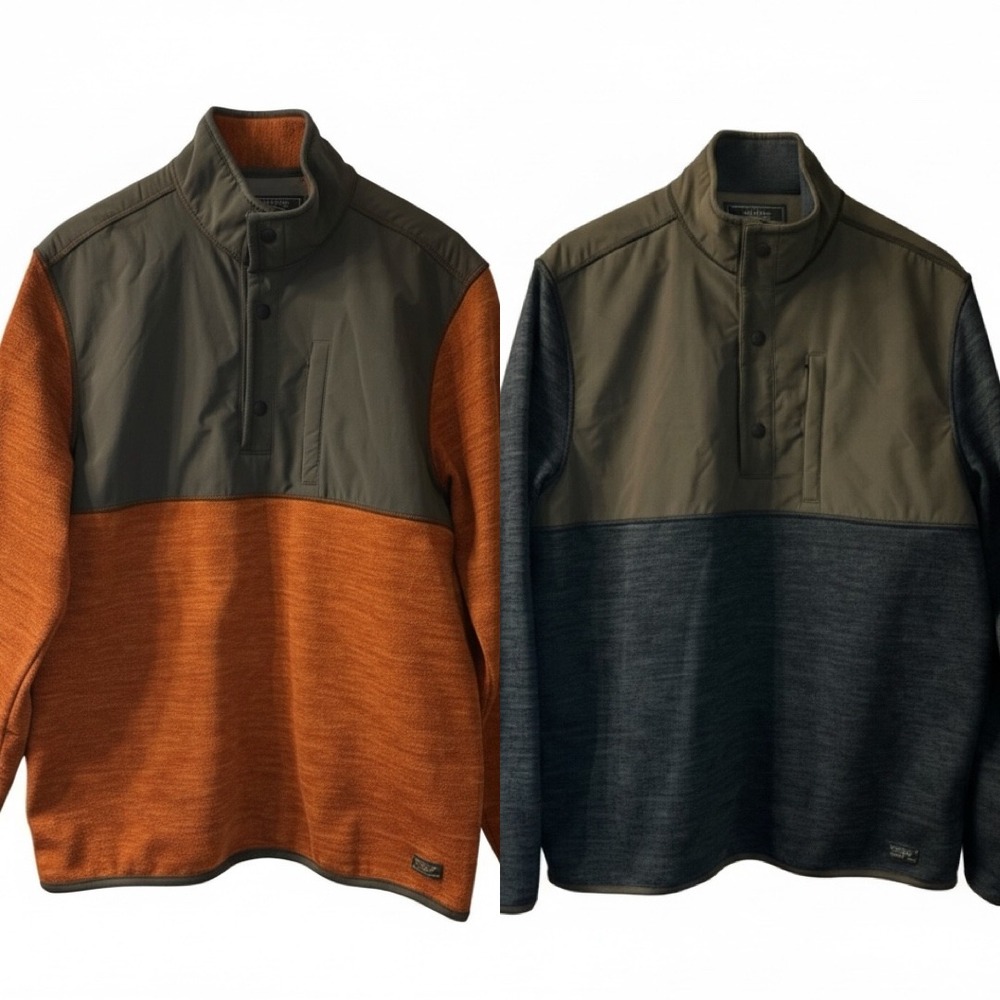 Lot Of 2 G.H. Bass Honeycomb Mixed Media 1/4 Snap Pullover Fleece Men‎ L